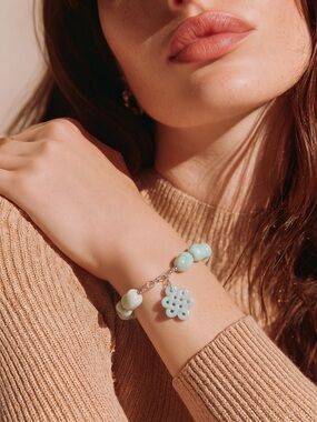 Women’s Light Aqua Beaded asian inspired Charm Bracelet☑️